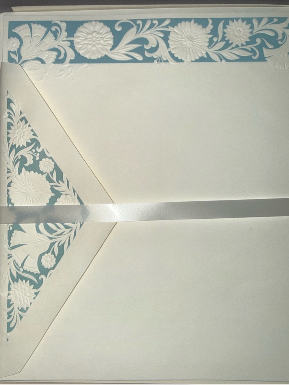 Elegant Floral Stationery with Blue-White Design